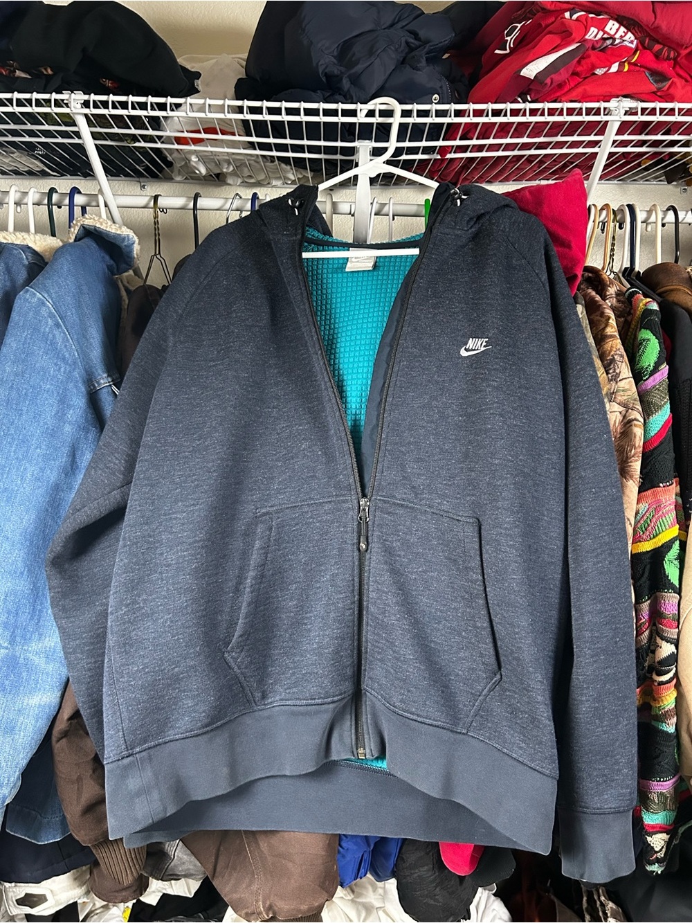 Nike Men's Navy Heather Full-Zip Hooded Jacket thermal lined